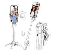 Magnetic Selfie-Stick Tripod, Travel Tripod Stand with Remote Control & Fill Light, Portable Retractable Cell Phone Holder for Photography and Videography(white with Fill Light)