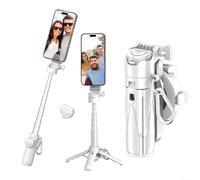 Magnetic Selfie-Stick Tripod, Travel Tripod Stand with Remote Control & Fill Light, Portable Retractable Cell Phone Holder for Photography and Videography(white without Fill Light)