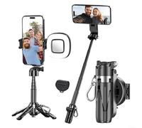 Magnetic Selfie-Stick Tripod, Travel Tripod Stand with Remote Control & Fill Light, Portable Retractable Cell Phone Holder for Photography and Videography(black with Fill Light)