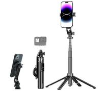 Magnetic Selfie Stick & Tripod with Wireless Remote - 52" Portable Extendable Phone Stand for iPhone/Android, Lightweight Compact Design (Black)
