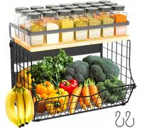 Magnetic Shelf for Fridge with Wood Lid, Fruit Potato and Onion Storage Bins, Kitchen Large Container Magnetic Spice Rack for Refrigerator, Kitchen Counter, Tools, Snack (BLAKC, 1 Pack)