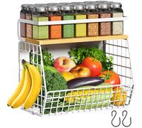 Magnetic Shelf for Fridge with Wood Lid, Fruit Potato and Onion Storage Bins, Pantry Organizers & Storage, Large Container Magnetic Spice Rack for Refrigerator, Kitchen Counter, Cabinet (2, White)