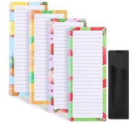 Magnetic Shopping List Pad for Fridge 4 Pack,Strong Full-Back Magnet,50 Sheets/Pad Includes Pen Holder,Tear-Off To Do List Notepad for Kitchen Refrigerator,Freezer & Filing Cabinet (3.5”x8”)(Fruits)