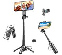 Magnetic Small Selfie Stick for iPhone,4 in 1 Multifunctional Portable Selfie Sticks Retractable Cell Phone Travel Tripod with Remote Control, Mini Phone Tripod for iPhone 17/16/15/14/13/12 Series