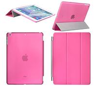 Magnetic Smart Cover Leather + Back Hard Case for Apple iPad Ipad air 2/Ipad 6, Hot Pink