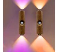 Magnetic Smart Motion Sensor RGB Mood Light, Motion Sensor Rechargeable Wall Lights, Multi-Color Changing LED Wall Sconces with USB Cable & Magnetic Patch, Rechargeable Night Lights for Home (Wood)