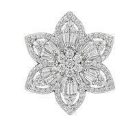 Magnetic Snowflake Crystal Brooch Flower Elegant Accessory, Silver