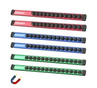 Magnetic Socket Holder Organizer 6-Piece Set, Aluminum Alloy Socket Rail for Tool Box Drawer, 360° Swivel 1/2, 3/8, 1/4-Inch Socket Trays Socket Organizer Holds 80-Piece Standard Size Sockets