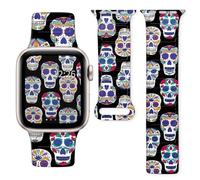 Magnetic soft silicone Apple watch strap, compatible with 38/40/41/42/45mm cases, compatible with iWatch series SE11/10/9/8/7/6/5 4/3/2/1, universal replaceable strap（Skull 1）