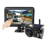 Magnetic Solar Wireless Reversing Camera: AI Pedestrian&Vehicle Detection, 1-Min Install, No Wiring/Drilling, Gesture Control,Rechargeable Battery, Night Vision, 5" Monitor for RV, Trailer, Truck