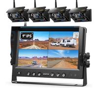 Magnetic Solar Wireless Reversing Camera HD 1080P Monitor 9 Inch, 4 Cameras | 9600mAh Rechargeable Battery, 1 Min Install, DVR Recording, IP69K Waterproof for Trailer Van Motorhome