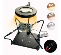 Magnetic Soldering Station Helping Hands with Magnifying Glass with Light 3rd Hand With Iron Holder Welding Tool Kit PCB Holder Heavy Duty Base Plate
