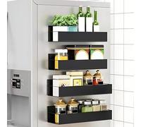 Magnetic Spice Rack for Fridge, Yolispa 4 Pack Magnetic Shelf, Spice Organisers, No Drilling Needed, Magnet Fridge Shelf for Kitchen Organization and Storage