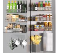 Magnetic Spice Rack for Refrigerator, 10 Pack 100% Metal Strong Magnet Shelf, Moveable Spice Organizer W/ Adjustable Paper Towel Holder, Hook Rack & Utensil Caddy, Home Kitchen Laundry Storage, Grey