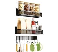Magnetic Spice Rack for Refrigerator, 3-Piece Multifunctional Container with Hooks, Practical Spice Racks, for Storing Jars in the Kitchen Cupboard, Home, Wall, Cooker, Counter and in the