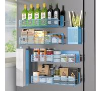 Magnetic Spice Rack for Refrigerator, 6 Pack 100% Metal Strong Magnet Shelf, Space Saving Spice Organizer, Home Kitchen Laundry Room Storage Organization W/Paper Towel Holder, Utensils Racks (Blue)