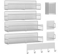 Magnetic Spice Rack for Refrigerator, 7 Pack 100% Metal Strong Magnet Shelves, Kitchen Spice Organizer W/Hook Rack, Paper Towel Holder, Utensils Caddy, Home Laundry Room Storage Organization (White)