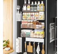 Magnetic Spice Rack for Refrigerator, 7 Pack 100% Metal Strong Magnet Shelves, Kitchen Spice Organizer W/ Hook Rack, Paper Towel Holder, Utensils Caddy, Home Laundry Room Storage Organization,White