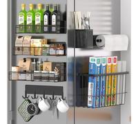 Magnetic Spice Rack for Refrigerator, 7 Pack Metal Magnetic Shelf, Moveable Magnetic Storage Fridge Organizer, Spice Organizer, Hook Rack, Paper Towel Holder, Utensils Holder, Cutting Board Holder