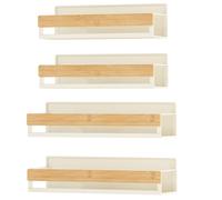 SONGMICS Magnetic Spice Racks, Set of 4, 2 Large and 2 Small Shelves, Spice Organisers, No Drilling Needed, Kitchen Shelf for Refrigerator, Microwave, Washing Machine, Bamboo, Cream White KCS062WD01