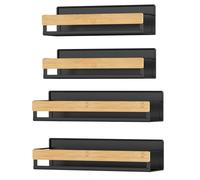 SONGMICS Magnetic Spice Racks, Set of 4, 2 Large and 2 Small Shelves, Spice Organisers, No Drilling Needed, Kitchen Shelf for Refrigerator, Microwave, Washing Machine, Bamboo, Ink Black KCS062BH01