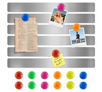Magnetic Stainless Sliver Boards Strips - 6 Pcs Self-Adhesive Memo Metal Magnet Strip with 12 Colorful Magnet Button, Frameless Metal Bulletin Strip for Office, Home, Photo Wall, Fridge