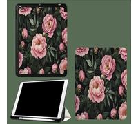 Magnetic Stand Case for iPad Pro 11-inch M4 (2024) (Model: A2836/A2837/A3006), Multiple Angles Soft TPU Cover with Pencil Holder, Auto Wake/Sleep Pink Petals Peony Floral-Green