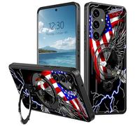 Magnetic Stand Case for Samsung Galaxy S25 5G 6.2", Full Coverage Hard Back Shockproof Cover with 360° Rotatable Kickstand, Supports Magnetic Car Mount & Wireless Charging, Flag Eagle Lightning