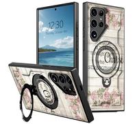 Magnetic Stand Case for Samsung Galaxy S25 Ultra 6.9", Full Coverage Hard Back Shockproof Cover with 360° Rotatable Kickstand, Supports Magnetic Car Mount & Wireless Charging, Bible Flower 4-13