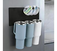 Magnetic Stanley Cup Holder for Refrigerator - Waycco Upgraded 2-in-1 Tumbler Organizer with Lid Hanging Bar & Slide-in Hooks, Fits Stanley Adventure Mug, Yeti Rambler & Most Handle Mugs