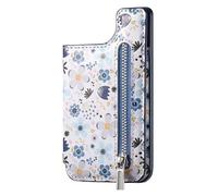 Magnetic Stick on Phone Wallet - Small Floral Pattern Design, RFID Anti-Theft Protection, Secure Holder for Coins, Cash & Credit Cards - Ideal for On-The-Go Users, Daily Use, Travel, Shopping, Blue