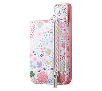Magnetic Stick on Phone Wallet - Small Floral Pattern Design, RFID Anti-Theft Protection, Secure Holder for Coins, Cash & Credit Cards - Ideal for On-The-Go Users, Daily Use, Travel, Shopping, Pink