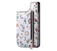 Magnetic Stick on Phone Wallet - Small Floral Pattern Design, RFID Anti-Theft Protection, Secure Holder for Coins, Cash & Credit Cards - Ideal for On-The-Go Users, Daily Use, Travel, Shopping, Black
