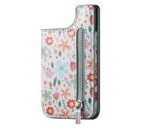 Magnetic Stick on Phone Wallet - Small Floral Pattern Design, RFID Anti-Theft Protection, Secure Holder for Coins, Cash & Credit Cards - Ideal for On-The-Go Users, Daily Use, Travel, Shopping, Green