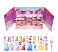 Magnetic Sticker Quiet Book, 20 Dress Shoe Handbag DIY Sticker Quiet Book, 3D Urban Landscape, Pretend Game Kids Toys for Girl, Fairies, Princess Castle, Dress Up(Pink-1-Style 1)