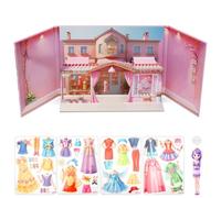 Magnetic Sticker Quiet Book, 20 Dress Shoe Handbag DIY Sticker Quiet Book, 3D Urban Landscape, Pretend Game Kids Toys for Girl, Fairies, Princess Castle, Dress Up(Pink-1-Style 2)