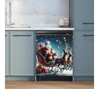 Magnetic Stickers Blue Santa Claus Dishwasher Magnet Cover Reusable Trimmable Refrigerator Magnets Kitchen Decor Home Cabinet Appliances Magnetic Sheet 58.5x65 cm /1pcs