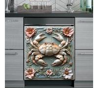 Magnetic Stickers Crab Retro Stone Dishwasher Magnet Cover Reusable Trimmable Refrigerator Magnets Kitchen Decor Home Cabinet Appliances Magnetic Sheet 58.5x65 cm /2pcs