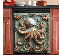 Magnetic Stickers Octopus Orange Green Dishwasher Magnet Cover Reusable Trimmable Refrigerator Magnets Kitchen Decor Home Cabinet Appliances Magnetic Sheet 58.5x65 cm /2pcs