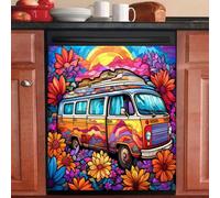 Magnetic Stickers Orange Car Flower Dishwasher Magnet Cover Reusable Trimmable Refrigerator Magnets Kitchen Decor Home Cabinet Appliances Magnetic Sheet 58.5x65 cm /4pcs