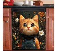 Magnetic Stickers Orange Leaf Cat Dishwasher Magnet Cover Reusable Trimmable Refrigerator Magnets Kitchen Decor Home Cabinet Appliances Magnetic Sheet 58.5x65 cm /2pcs