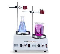 Magnetic Stirrer Magnetic Mixer Magnetic Hotplate Stirrer, 2 Unit Head Heating Mixer with Flask Clip and Pointer Voltage Display, Adjustable Power and Speed 0-2500rpm, 5 inches Heating Plate