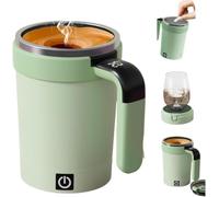Magnetic Stirring Cup, Heated Travel Mug with Smart Temperature Control, Portable Drink Mixer, USB-C Rechargeable, One-Handed Design, Removable Base for Coffee, Tea and Beverages (Light Green)