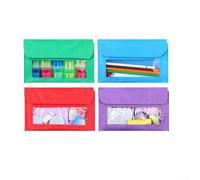 Magnetic Storage Pockets, 4-Pack Polyester Organizer, Clear PVC Window for Markers, Strong Hold on Fridge, Home Office School