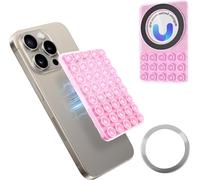 Magnetic Suction Cup Phone Mount,Silicone Suction Phones Case Grip for iPhone and Android Cases,Hands-Free Mirror Shower Phone Holder MagSafe Suction Mount for Selfies Tiktok Videos (Pink)