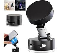 Magnetic Suction Phone Mount, 2025 New Vacuum Suction Phone Holder Foldable and Retractable, 360° Rotation Hands-Free Magnet Cell Phone Holder for Car Mirror & All Smooth Surface (Black)