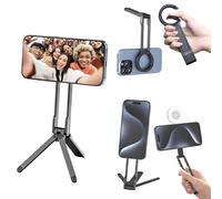 Magnetic Suction Phone Tripod Stand, Foldable Selfie Stick for iPhone 12 to 17 ProMax, Portable Quick Release Clip for Travel Journal or Stream Aluminum Alloy Mini Tripod Compatible with MagSafe Phone