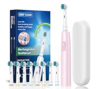 Magnetic Suspension Rotating Electric Toothbrush, 5 Modes Waterproof Sonic Cleaning, 8 Brush Heads and Storage Case for Traveling, Camping, Riding (Pink)