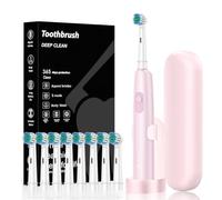 Magnetic Suspension Rotating Electric Toothbrush, 5 Modes Waterproof Sonic Cleaning, 8 Brush Heads and Carrying Case, Suitable for Kids and Adults Traveling, Camping, Cycling (Pink)