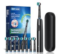 Magnetic Suspension Rotating Electric Toothbrush, 5 Modes Waterproof Sonic Cleaning, 8 Brush Heads and Storage Case for Traveling, Camping, Riding (Black)
